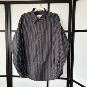 [L] Joseph & Feiss Men’s 100% Cotton Black & Grey Stripe Long Sleeve Dress Shirt